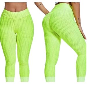 NWT Lydiaa Honeycomb Leggings Women's Size Large Neon‎ Green Textured